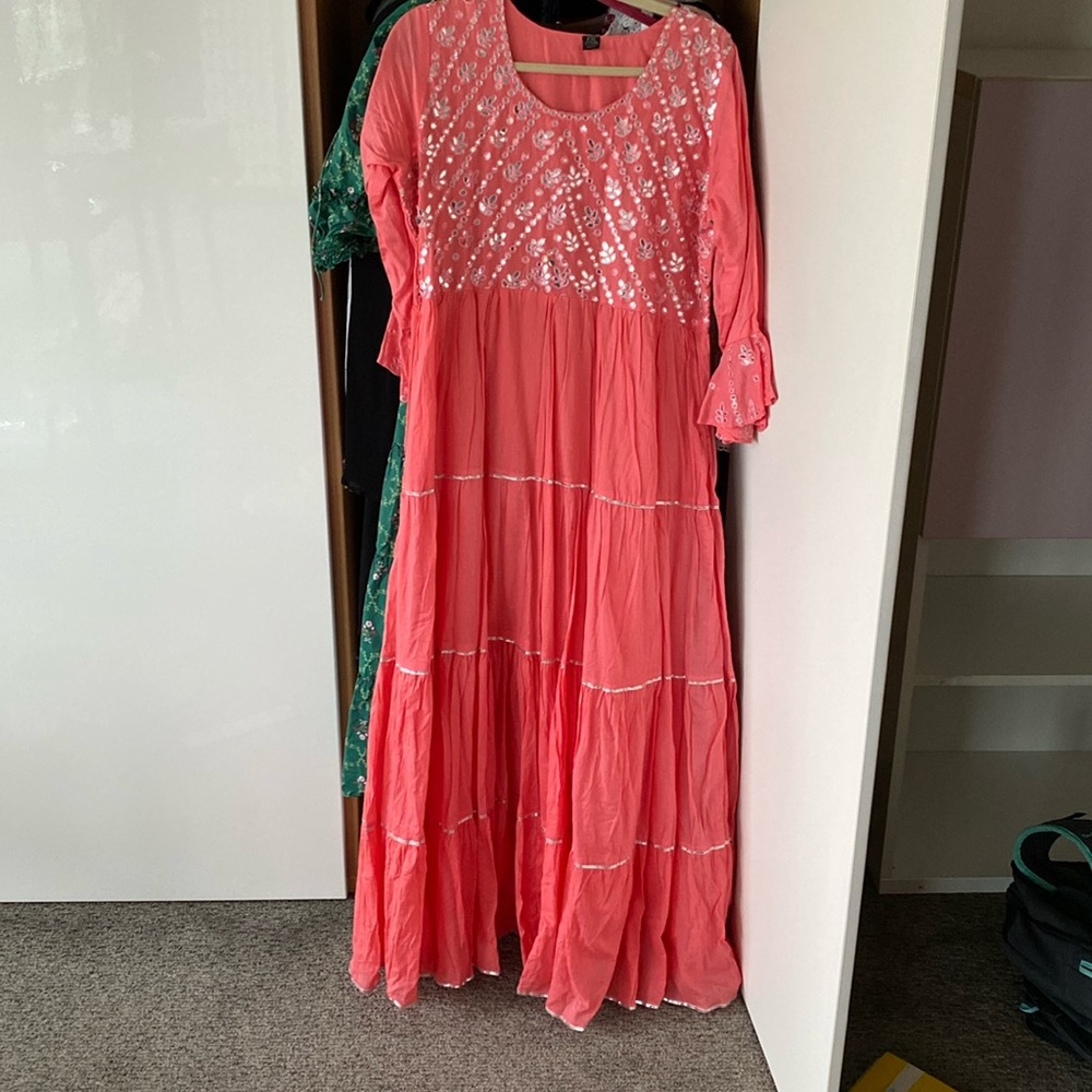 Coral and Mirrored Indian Dress